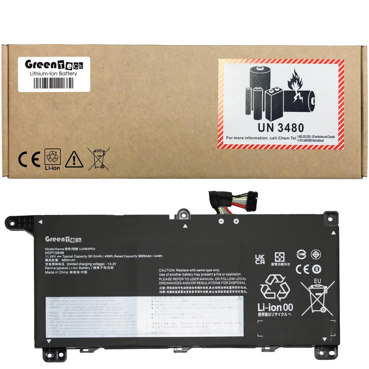 GreenTechLLC GreenTechLLC L22B3PE0 45WHR laptop battery for ThinkBook 14 16 G6 G7 — product photo