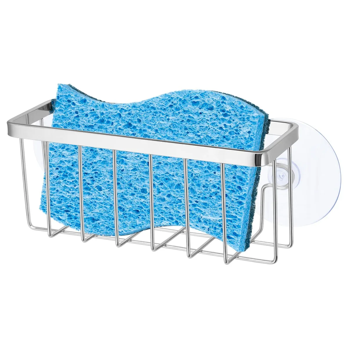 Red plastic two-tier sink caddy with suction-cup mount and open drain design