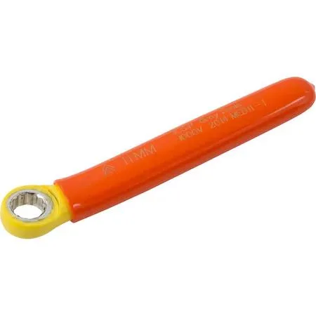 Orange and yellow insulated 11mm 12-point combination wrench