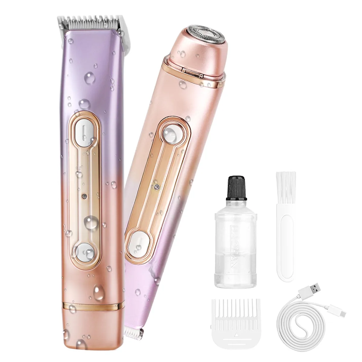 Pink dual-head electric shaver with USB cable