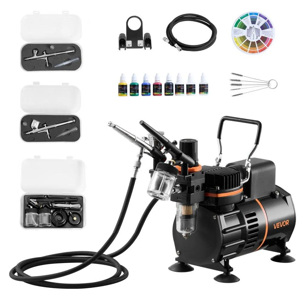 VEVOR VEVOR Airbrush Kit 1/6 HP 3 Dual-Action 0.3 & 0.8 mm Nozzles 20+ min Cooling — product photo