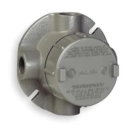 Threaded aluminium conduit outlet body, grey powder-coated finish, 19 cu in capacity
