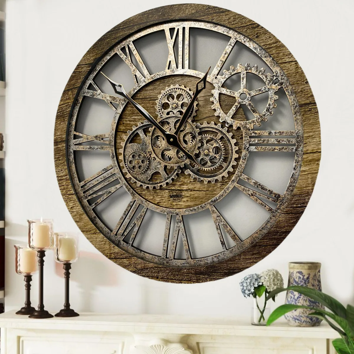 The Gears Clock The Gears Clock AMERICA 24 INCH ROUND Gold Wall Clock — product photo