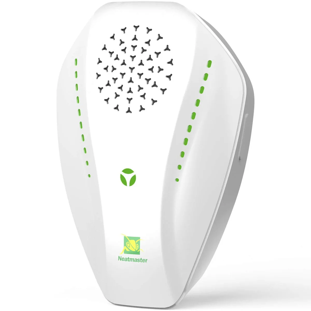 White rectangular plug-in pest repeller with green, blue and red indicator lights