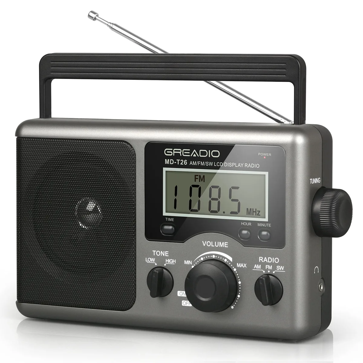 Greadio GR-T26 Shortwave Radio 2W LCD 9.45x2.4x5.9in 2lb — product photo