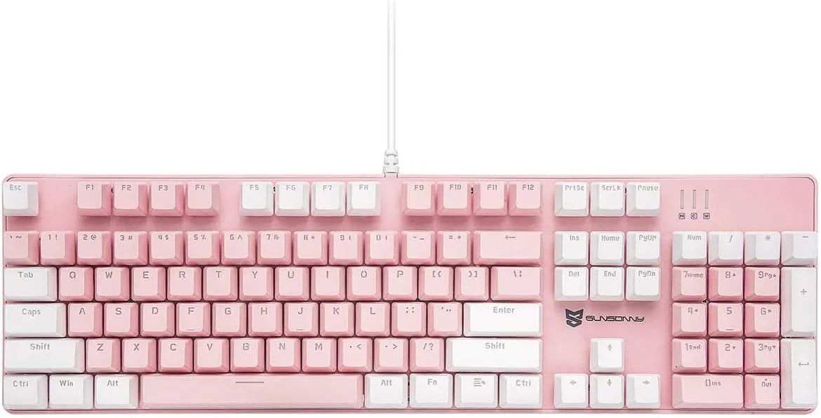 TUKO TUKO 104-Key Full-Size Mechanical Gaming Keyboard Blue Switch Pink &amp; White Hot-Swappable 21 Backlit Modes — product photo