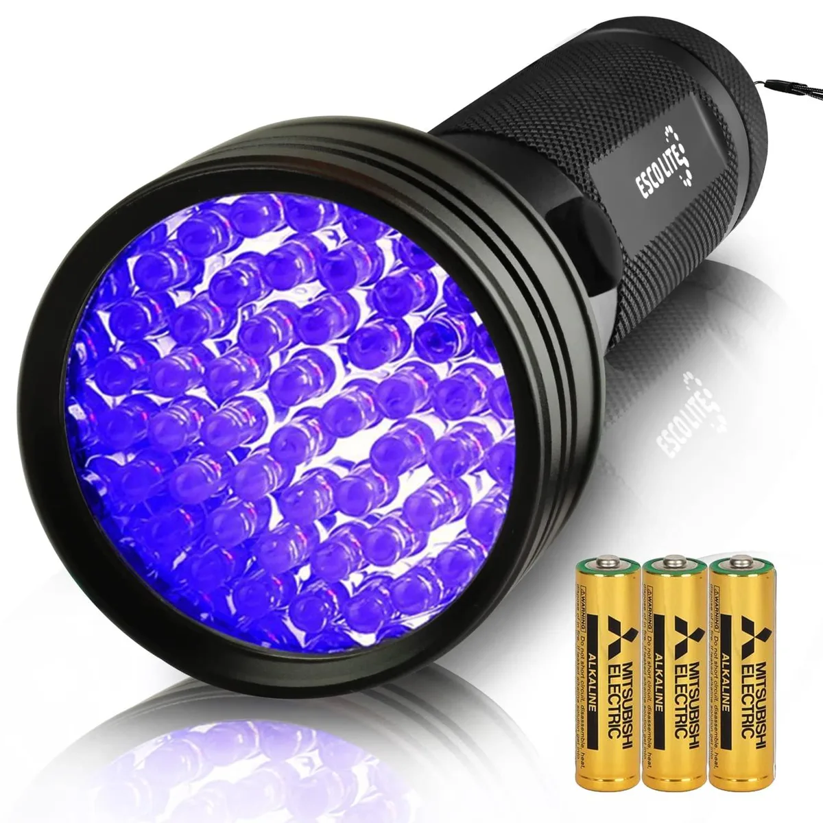 Aluminium cylindrical UV flashlight, 51 LEDs, knurled grey finish