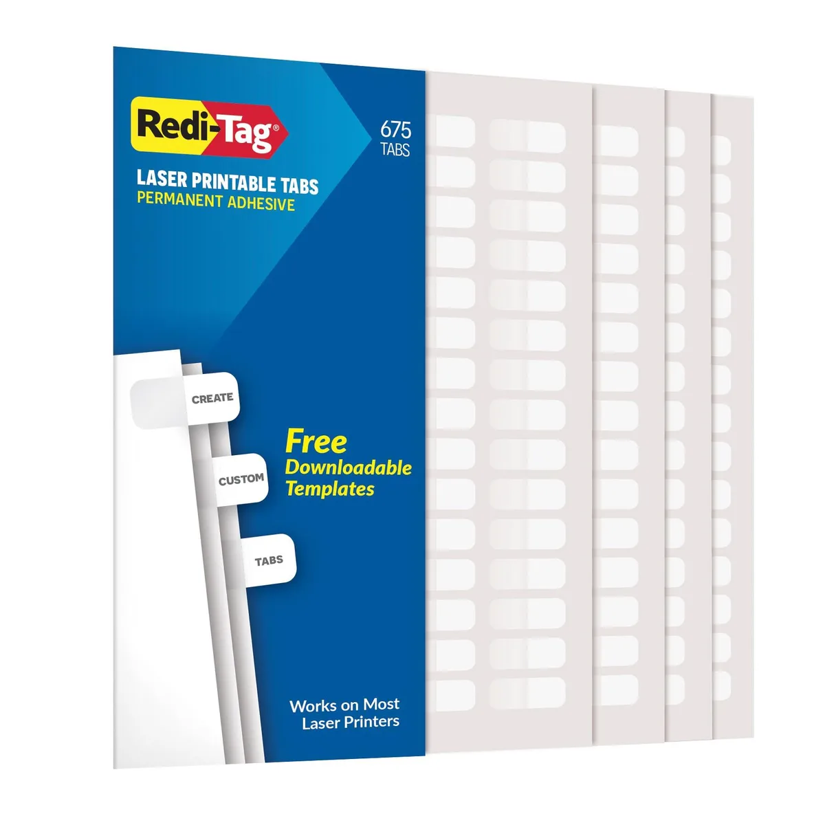 White plastic laser-printable index tabs on 15 sheets, 675 tabs total