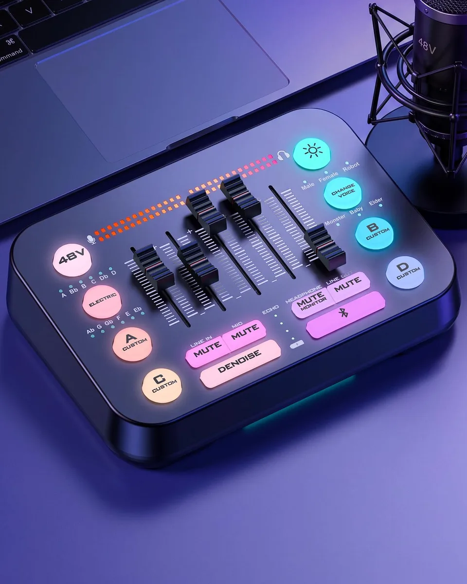  Gaming Audio Mixer 48V Phantom Power USB Sound Board — product photo