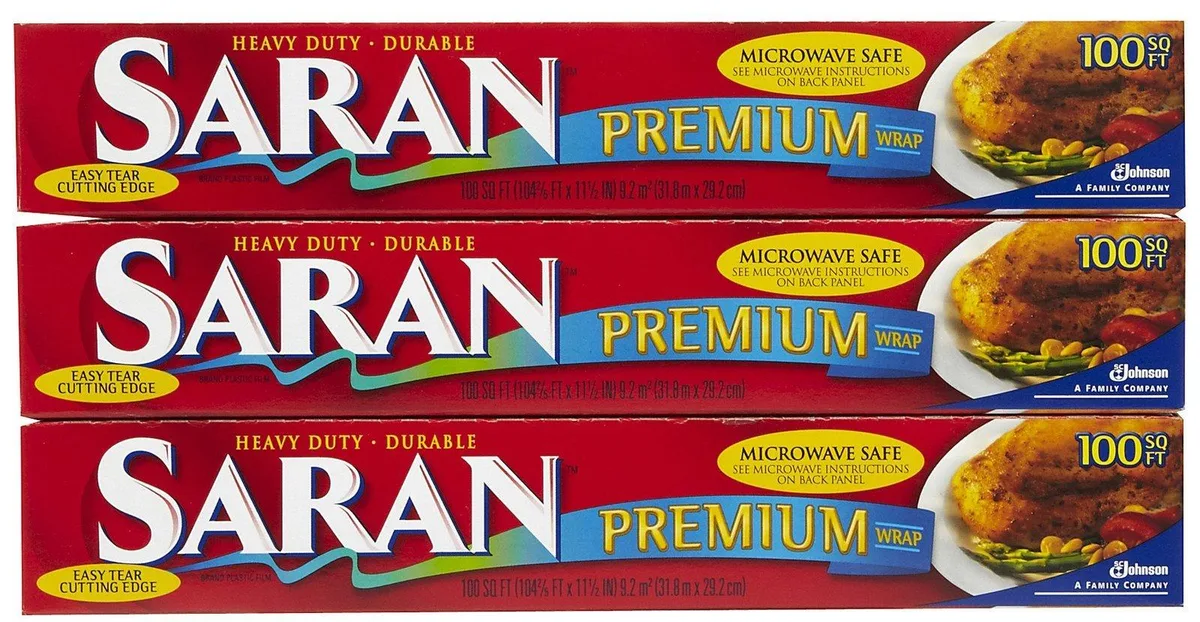 Three white plastic wrap rolls in clear packaging