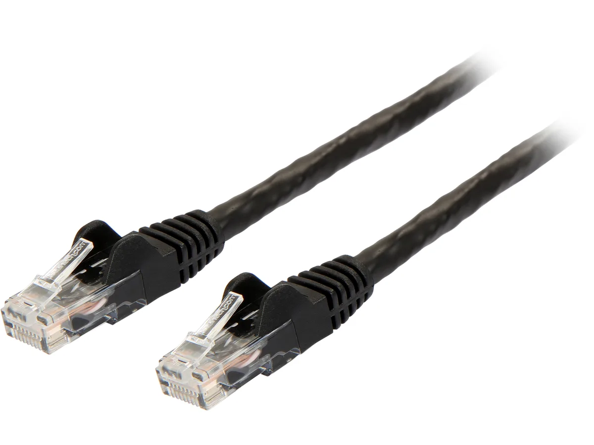 Black Cat6 patch cable, four feet long, snagless RJ45 connectors, PVC jacket