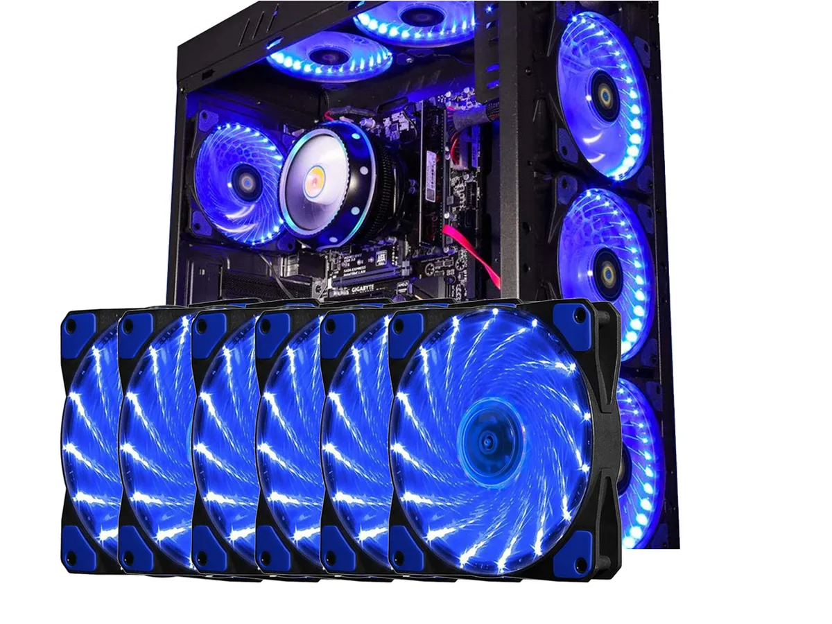 sakose sakose 12025-LED 120mm case fan 15 LEDs 16dB 1100RPM 12VDC Molex 4-pin blue (6-pack) — product photo