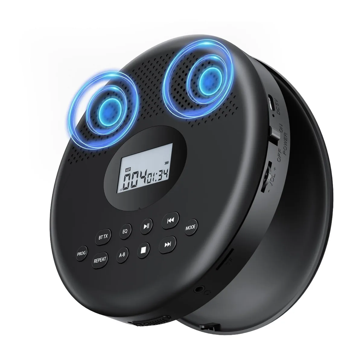  Rechargeable CD Player Car Home Headphones Anti-Skip LCD AUX TF Card Black — product photo