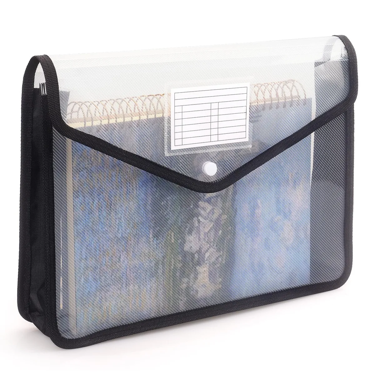 Black polypropylene expanding file folder with snap closure for A4 and Letter documents