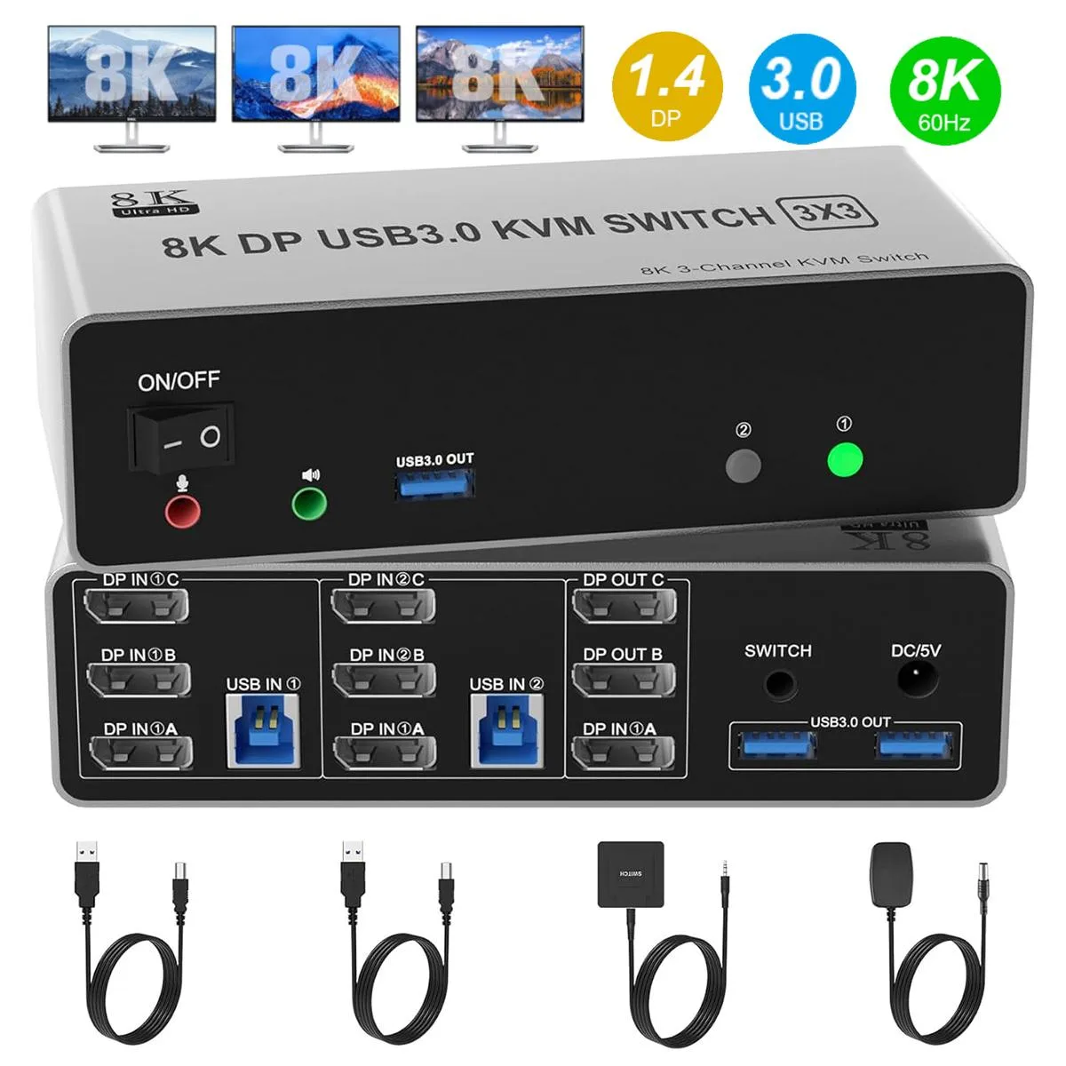SMA SMA 303DP KVM Switch 3 Monitors 2 Computers 8K@60Hz — product photo