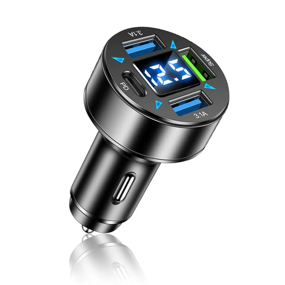 No Sew No Sew 4-Port Car Charger 12-24V PD 5V 3.1A Super QC3.0 LED Voltmeter — product photo