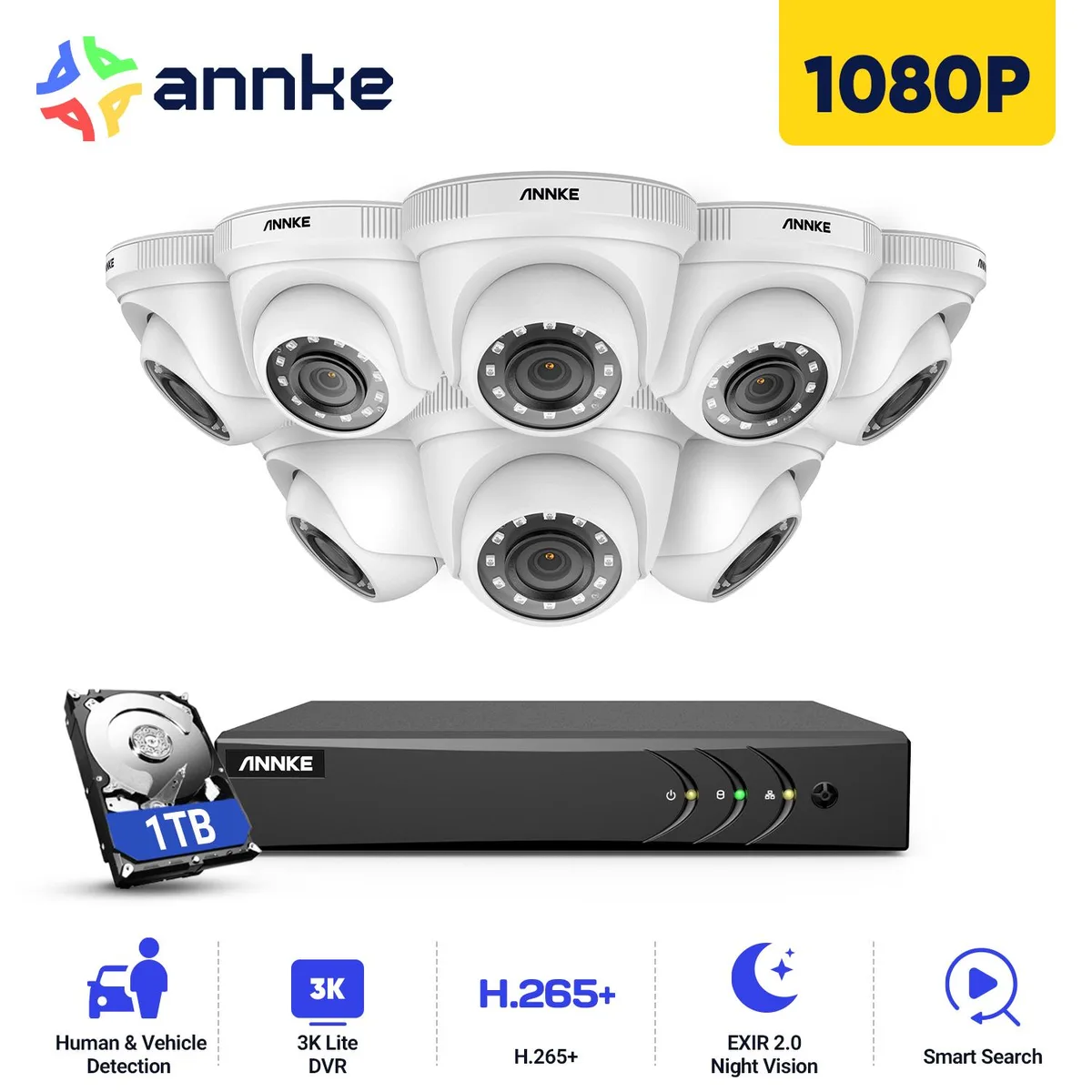 Annke Annke 8 Channel 3K Lite 5-in-1 DVR Kit 1TB HDD 8x 1080P Turret Cameras — product photo