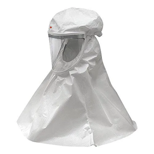 White lightweight protective hood with clear visor and shoulder coverage