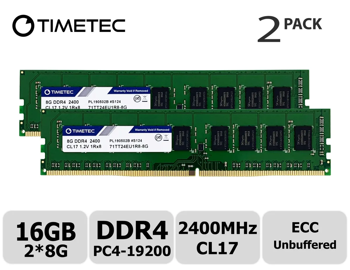 Timetec Timetec Hynix IC 16GB Kit (2x8GB) DDR4 2400 ECC Unbuffered CL17 1Rx8 288-Pin Server RAM — product photo