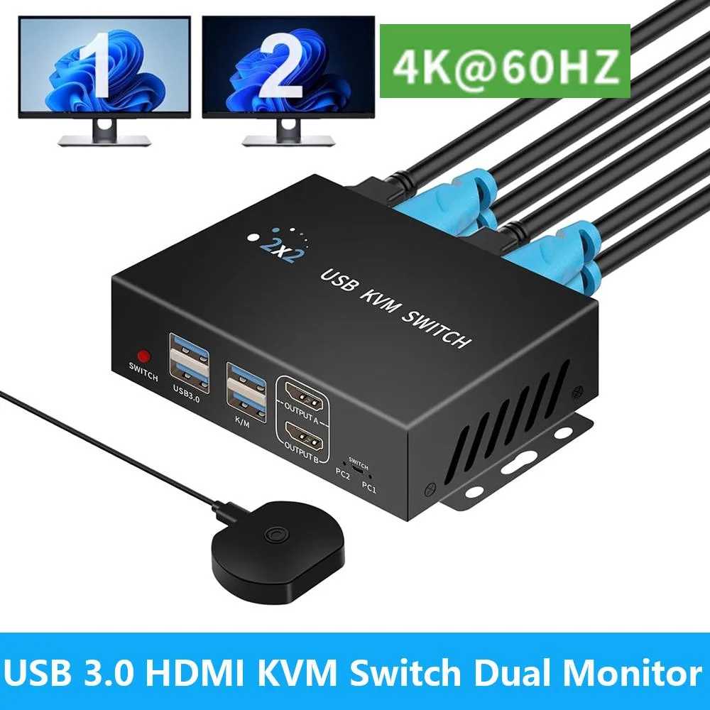 IHDAPP IHDAPP Dual Monitor HDMI KVM Switch 2 Ports 4K@60Hz USB 3.0 — product photo