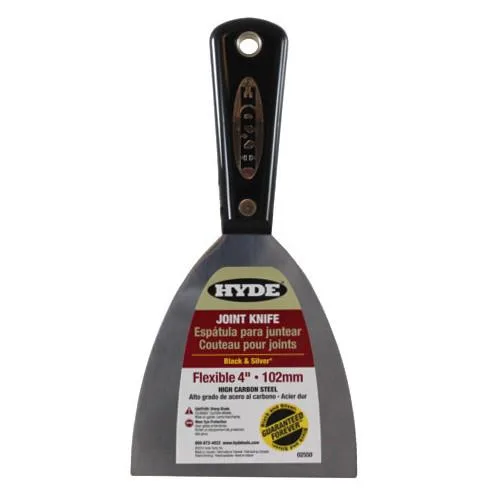 Hyde Tools 02550 flexible joint knife with black carbon steel blade and silver nylon handle
