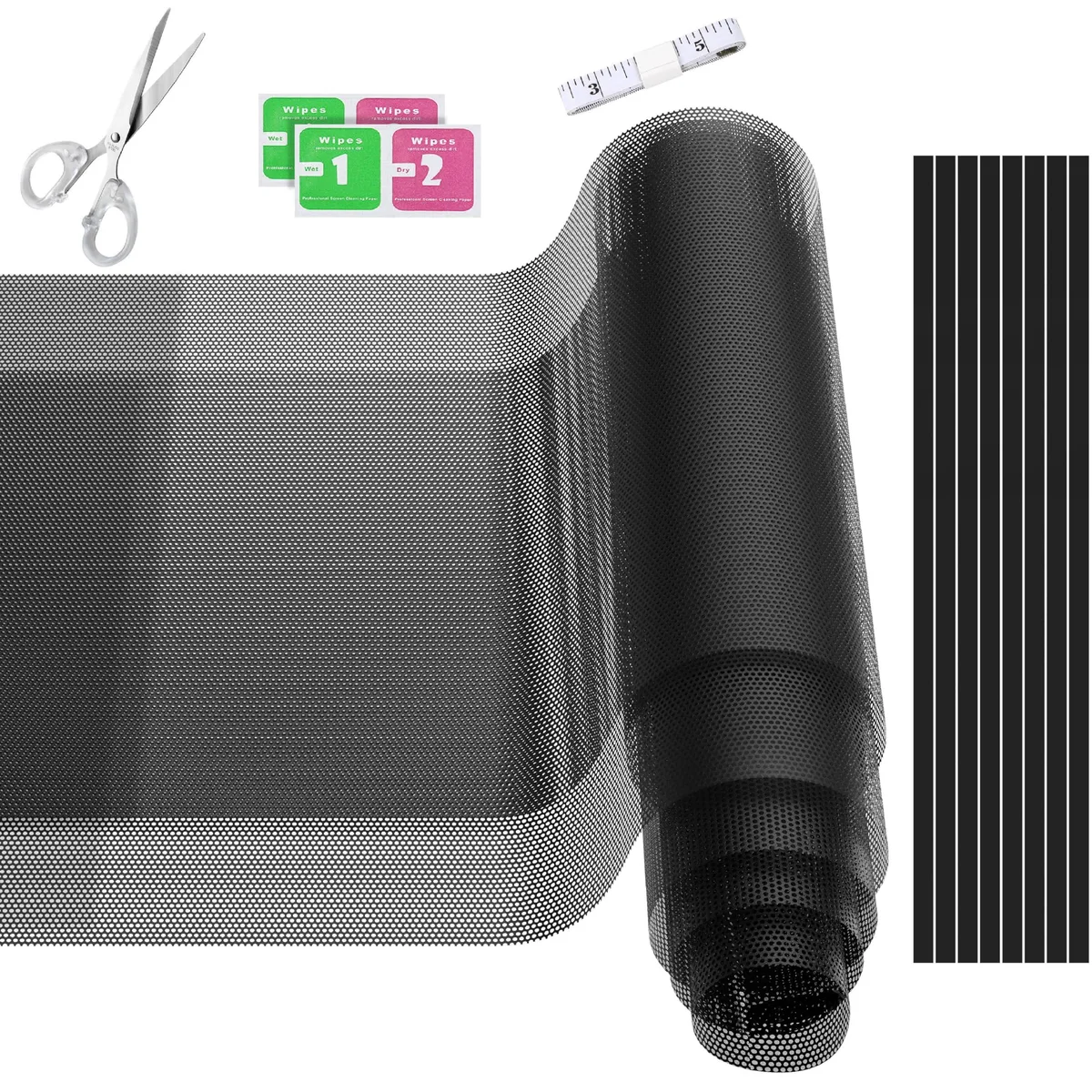 Two black magnetic mesh filters, 1200 by 300 millimetres, flexible PVC with magnetic edges