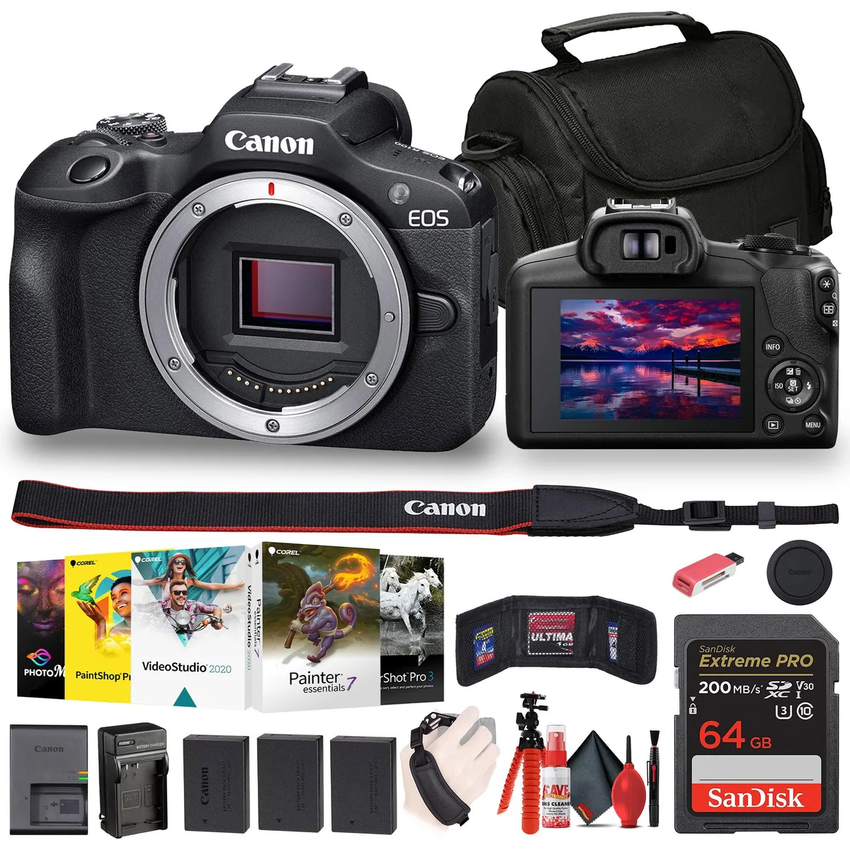 Canon Canon EOS R100 Camera Kit 24.1MP 64GB Card Bag Software — product photo
