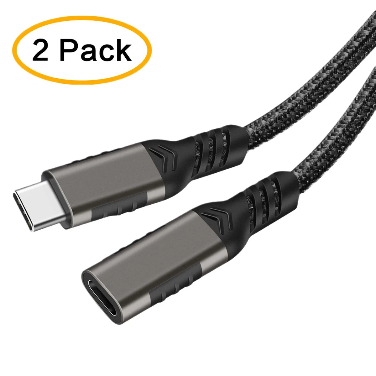 ESTONE ESTONE PQ068 USB C extension cable 6.6 ft 2-pack 100W 10Gbps 4K — product photo