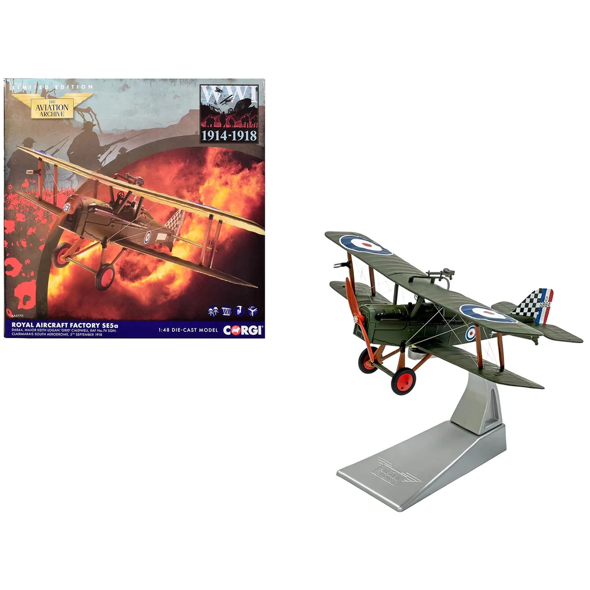 Corgi Corgi Royal Aircraft Factory SE5a Biplane "Clairmarais South Aerodrome" 1/48 Diecast Model — product photo