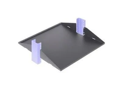 Black steel 19-inch rack shelf 29 inches deep with vented surface and end stiffeners