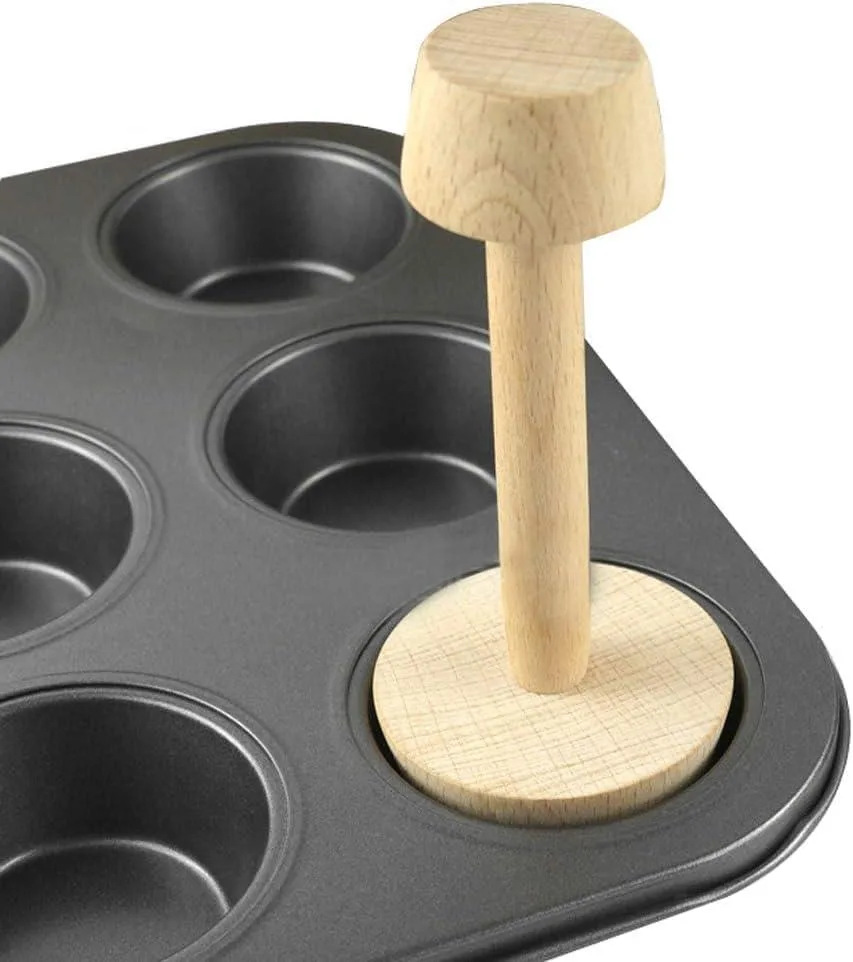 Wooden dual-sided tart tamper with ergonomic handles