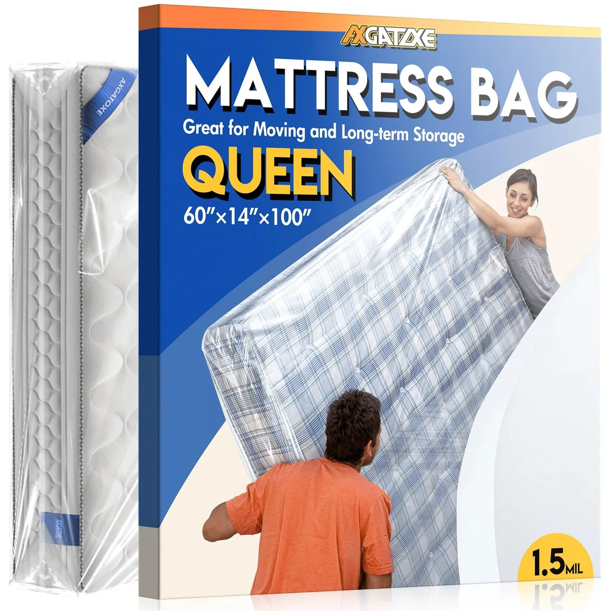 AXGATOXE Plastic Mattress Bag Queen 1.5MIL 1 Pack — product photo