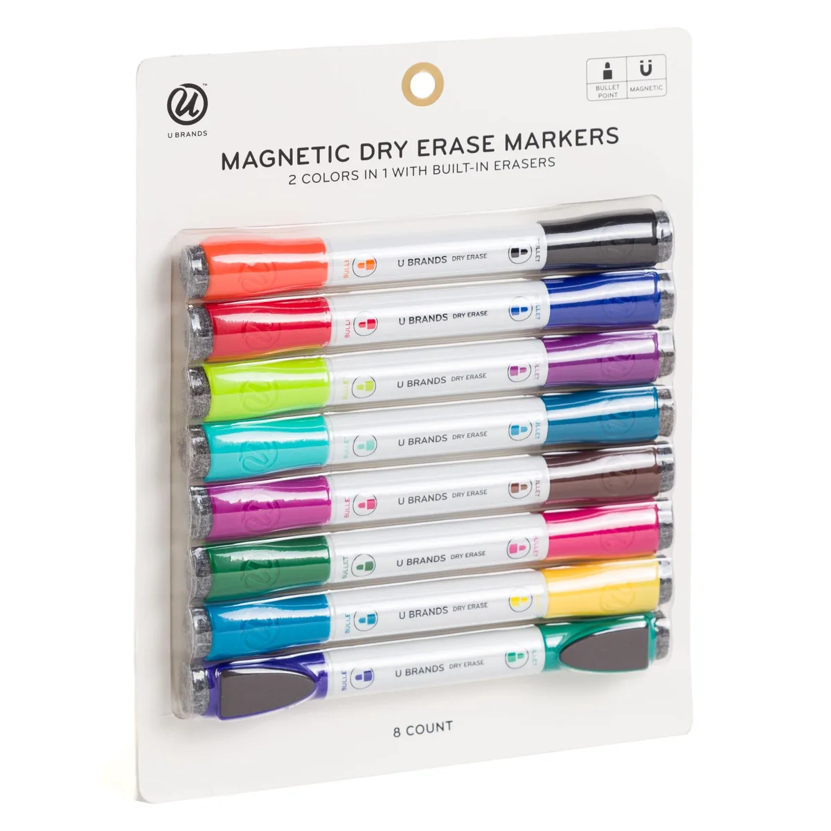Set of eight magnetic double-ended markers with erasers
