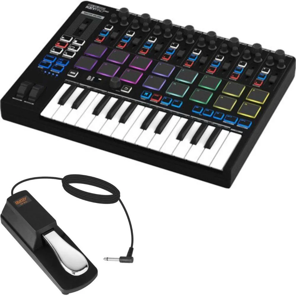 Reloop Reloop Keypad Pro 25-key 16-pad controller with Auray FP-P1L sustain pedal — product photo