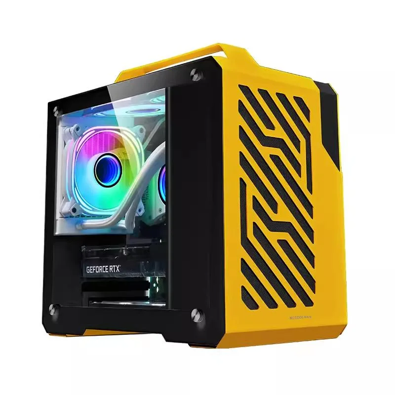 BFKK BFKK Small Computer Case ITX/MATX Aluminium Tempered Glass Yellow — product photo