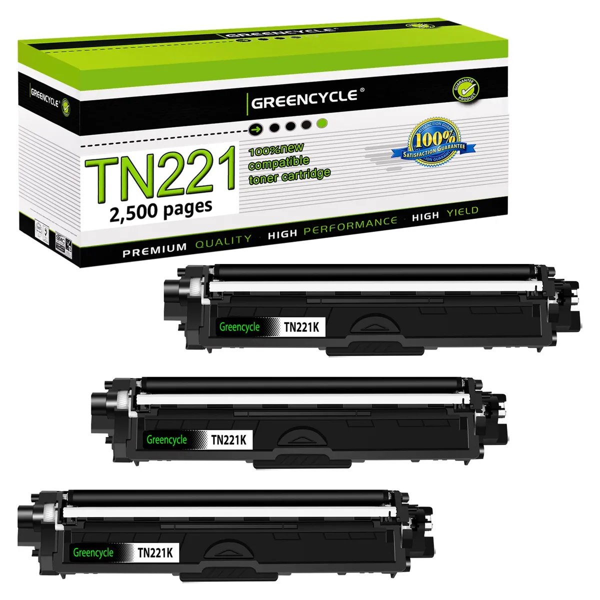 GREENCYCLE GREENCYCLE TN221K high yield toner cartridge 3 pack 2500 pages black — product photo