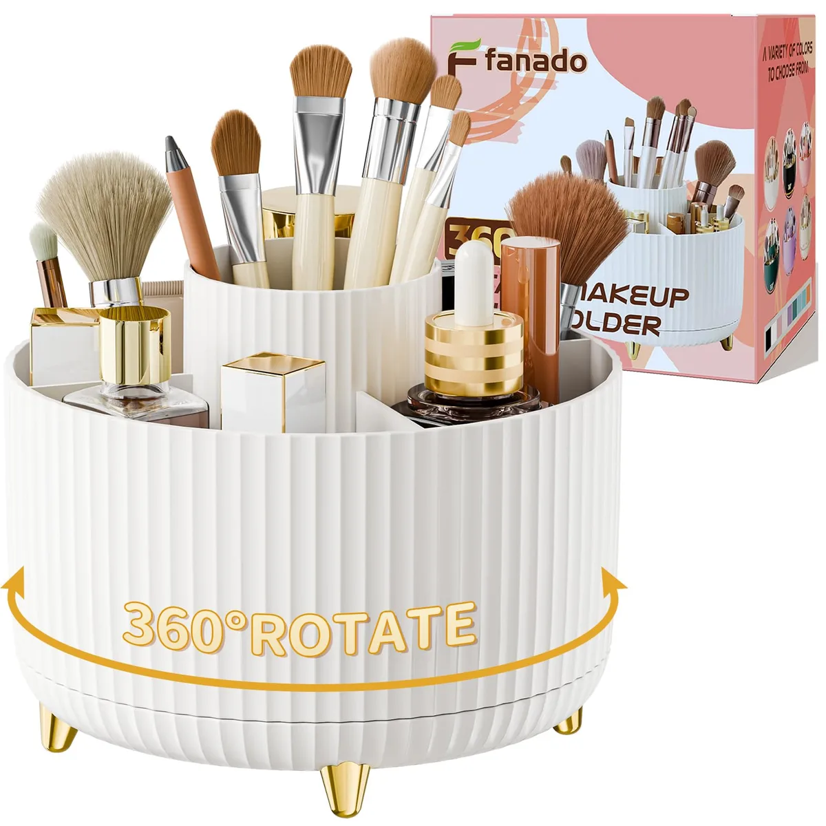  fanado Rotate Makeup Organizer White 360° 6.1x6.1x5.1in — product photo