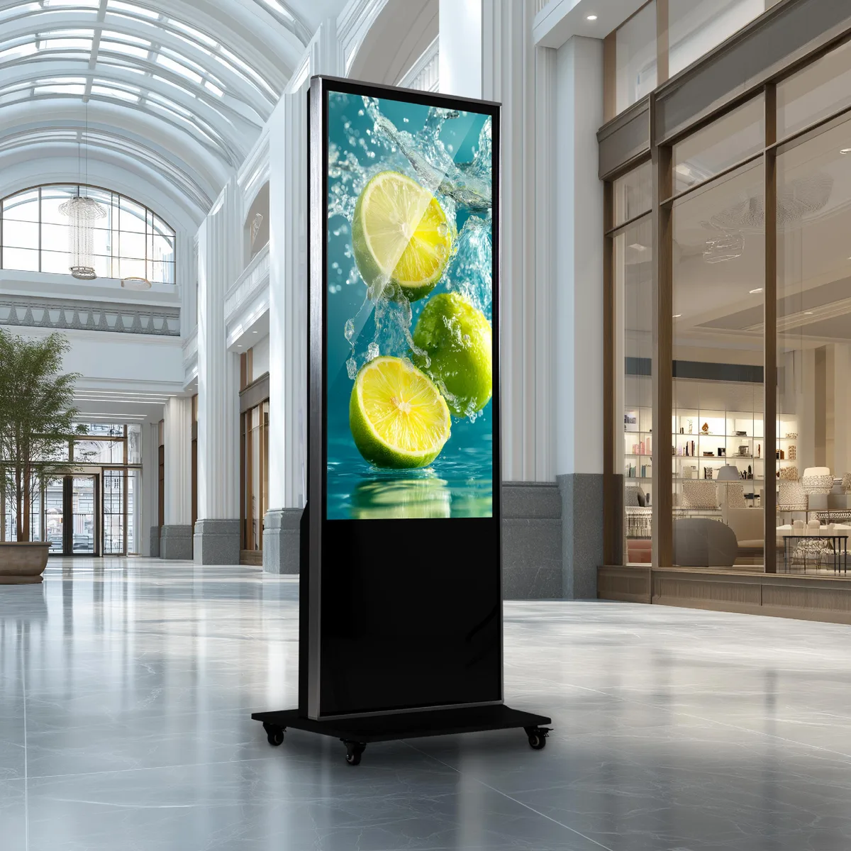 Vertical touch-screen display with built-in speaker