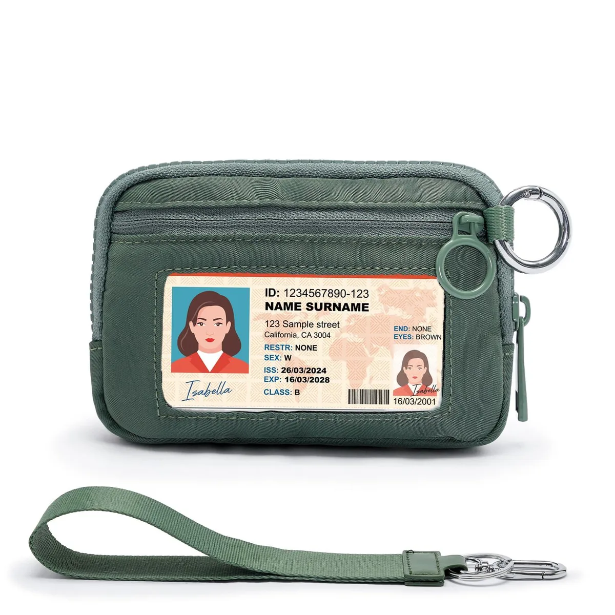  YDF Card Pouch003 Green Nylon Wristlet Wallet 5.6 x 3.9 x .7 in 9.4 in Strap — product photo