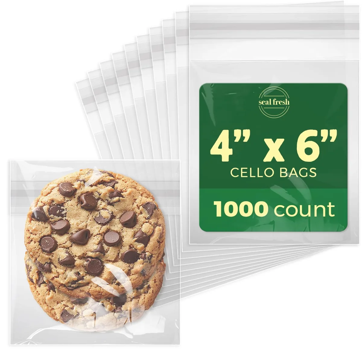 Clear rectangular cellophane bags with adhesive strip, 1000 count