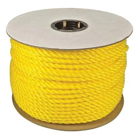 White twisted polypropylene rope on a spool, 3/8 inch diameter, 600 feet length