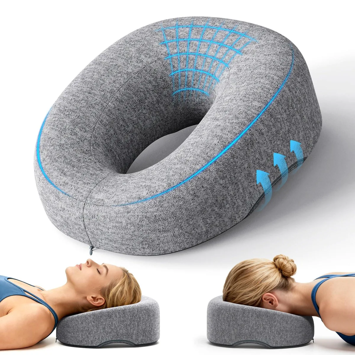 Gray memory-foam face-down pillow with breathing cutout, pack of 10