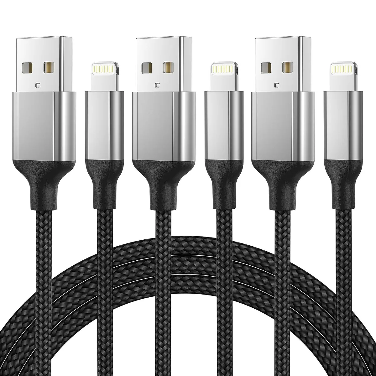 MCHOSE MCHOSE 2ft USB-A to Lightning Cable 3-Pack Braided 2.4A MFi CarPlay — product photo