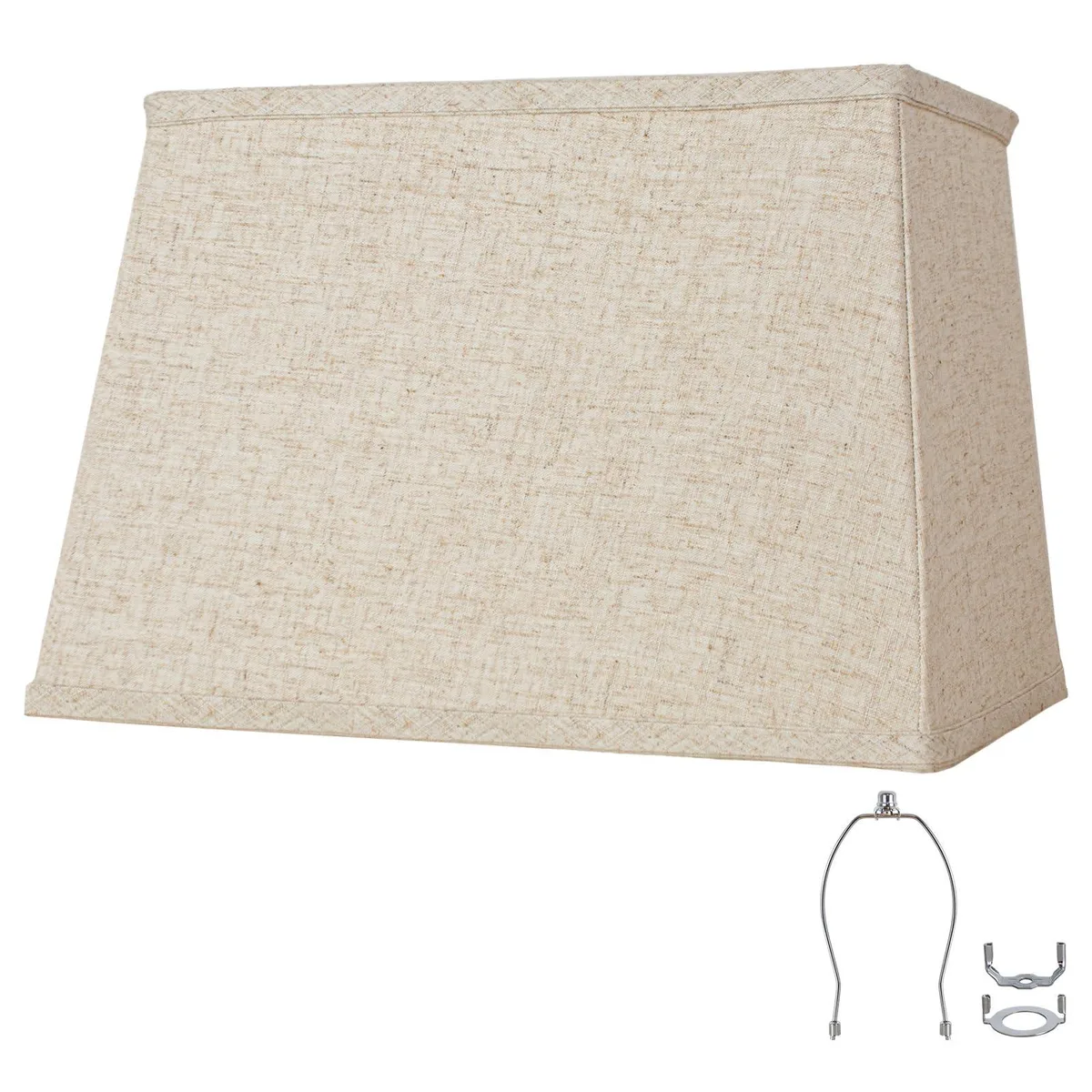 Beige rectangular fabric lamp shade 15 x 12.5 x 9.8 inches with metal frame