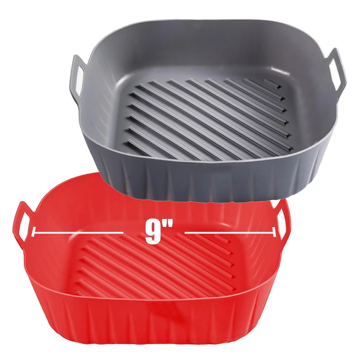 Two square silicone liners with checkered pattern and built-in handles