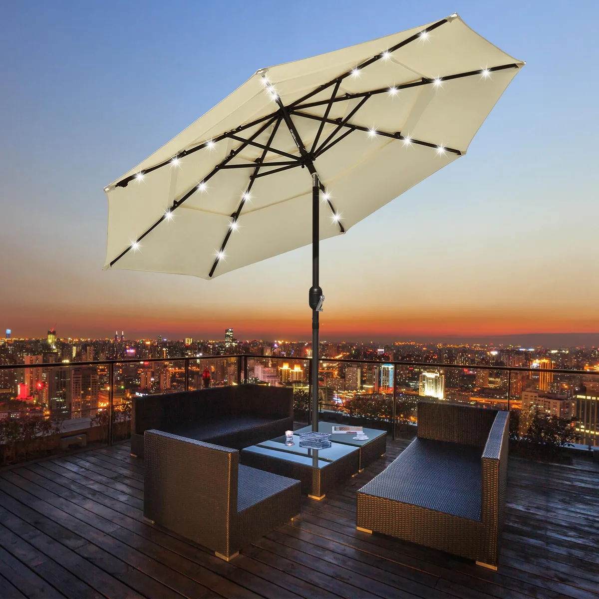 Yescom USA, Inc. Yescom USA, Inc. 07UMB041-3T9LED-01 9 ft 3 Tier Solar LED Patio Umbrella — product photo