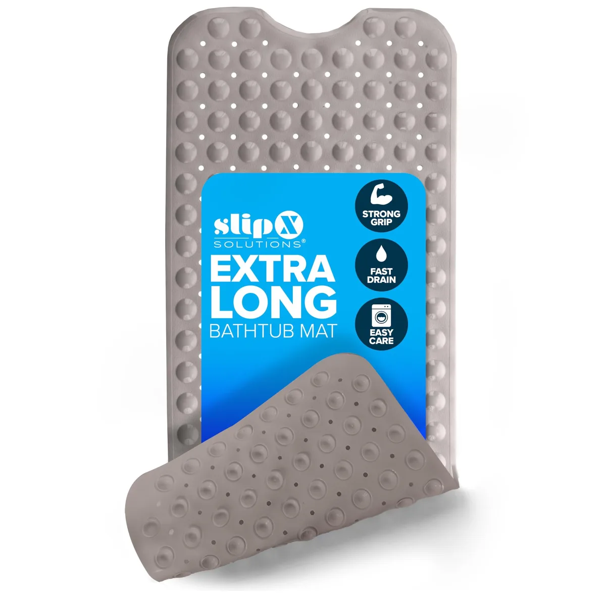 Tan rectangular bath mat 39x16 with 200 suction cups textured surface drain holes