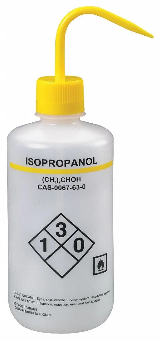 Four translucent 32 oz wash bottles with yellow caps