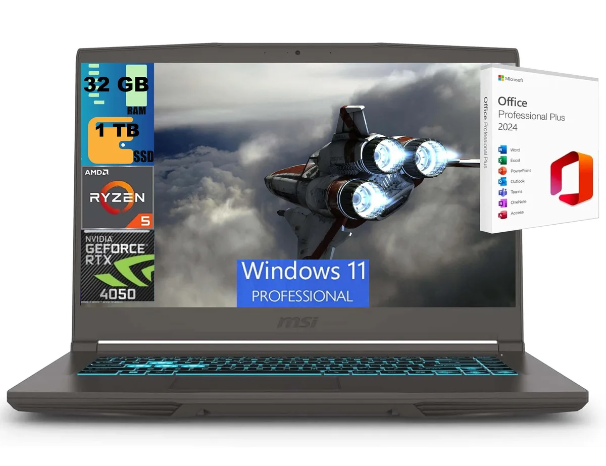 MSI MSI Thin 15 gaming laptop 15.6 144Hz Ryzen 5 7535HS RTX 4050 32GB 1TB — product photo