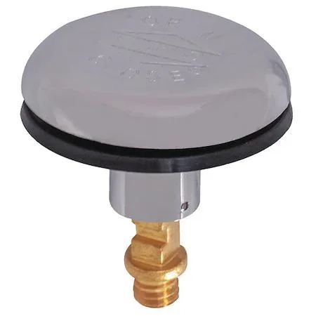 Black ABS drain stopper with chrome finish and rubber seal, pop-up type for tub drain